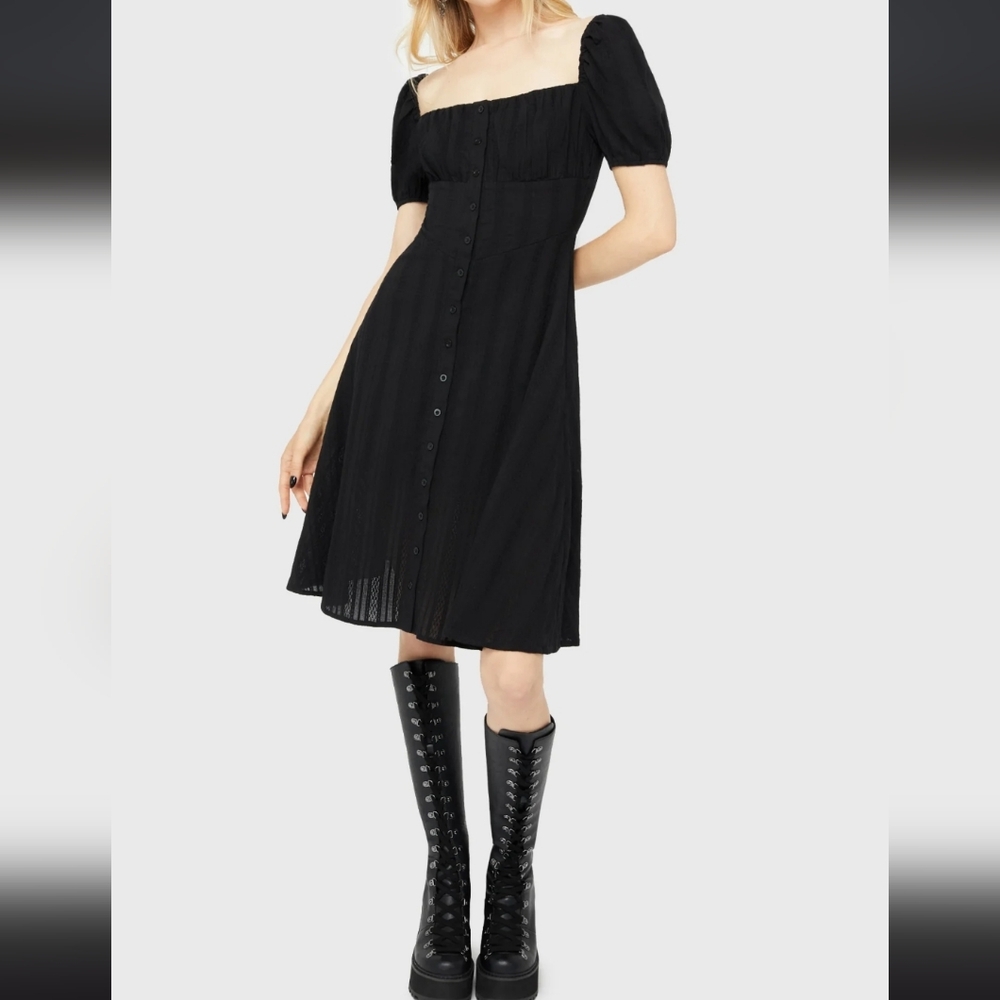 Killstar Black Midi Dress with Puff Sleeves